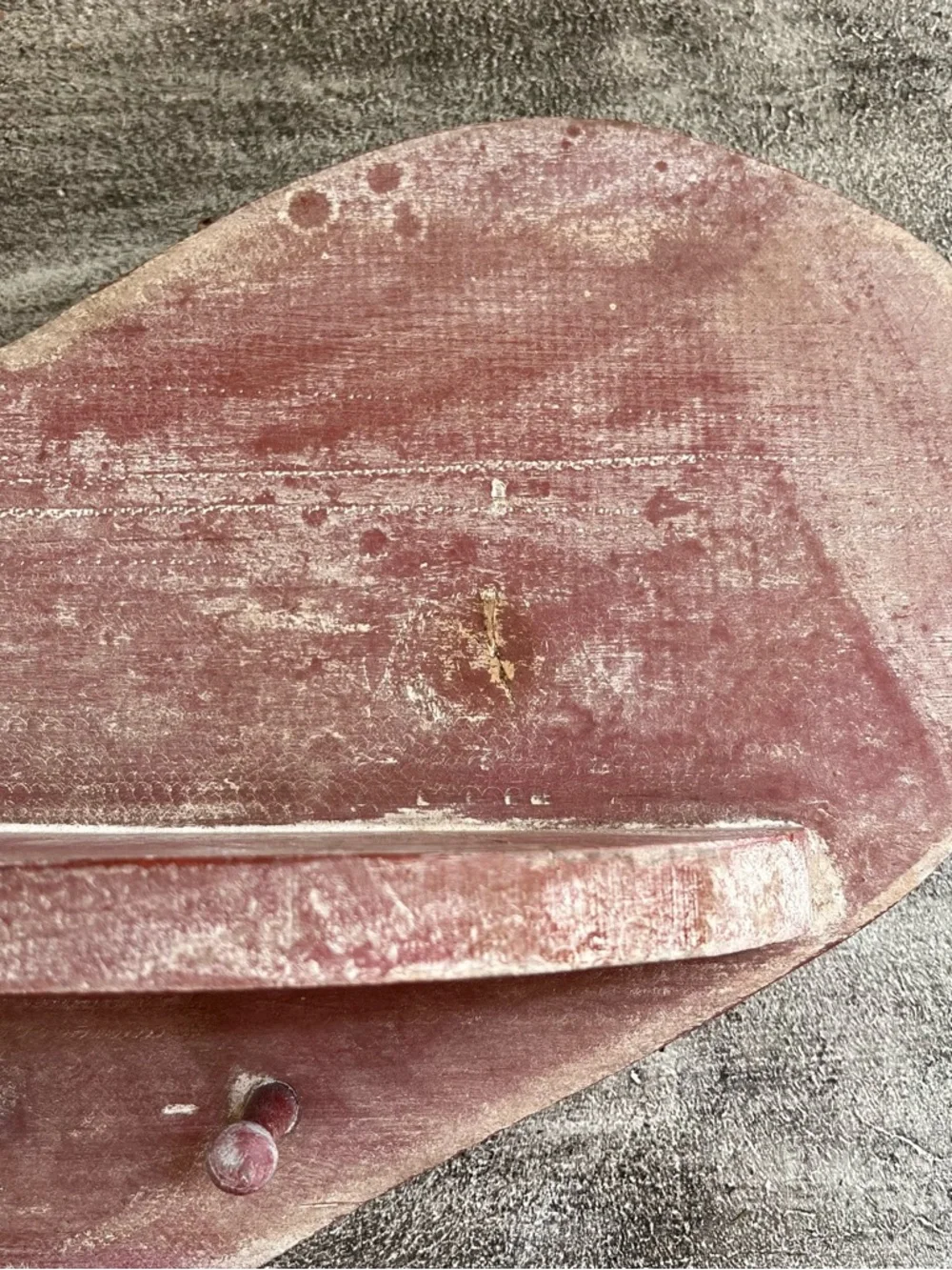Vintage Rustic Pink Wood Heart Shaped Farmhouse Wall Shelf w/3 Pegs 18